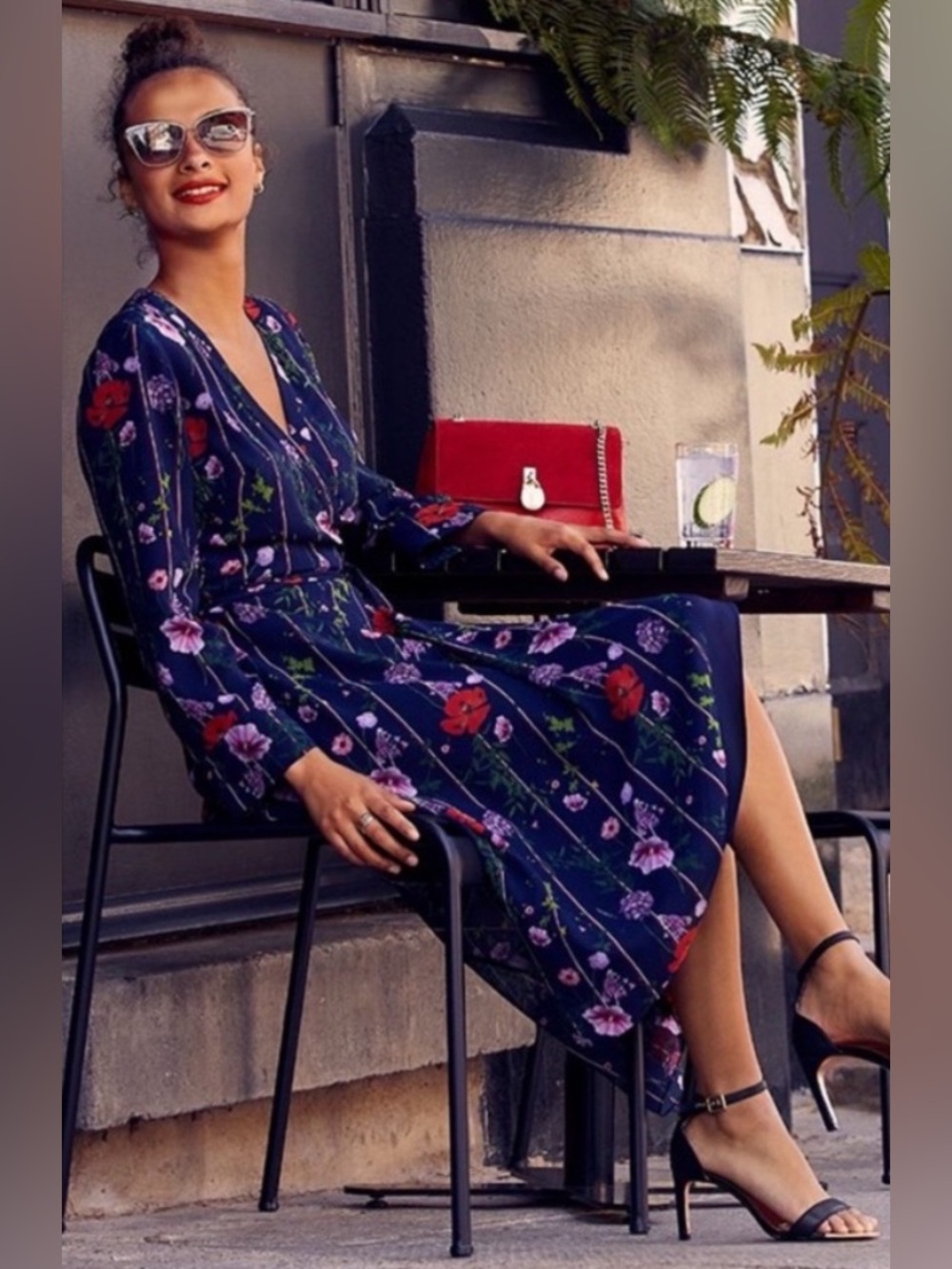 Ted Baker Navy Floral Wrap Midi Dress - Picture 9 of 10